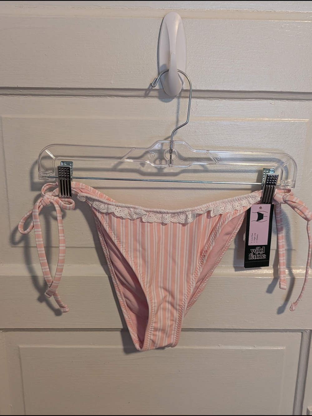 NWT Flirty Pink & White Stripe Tie-Side Bikini Swim Suit Bottoms Wild Fable